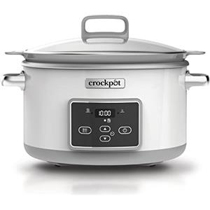 Crock-pot Pentola per Cottura Lenta, Slow Cooker, 5 lt, fino a 6 Persone, Spegnimento Automatico, DuraCeramic, Sauté per Rosolare su Gas e Induzione, 2 Impostazioni Cottura e Warm automatico, Bianco