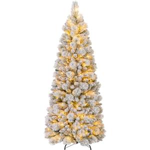 COSTWAY Albero di Natale Innevato 150/180/210 cm, Albero di Natale Pop-Up con 130/170/200 Luci LED, Aghi di Pino, 378/517/680 Punte di Rami, Sezione Pieghevole e Supporto in Metallo (180 CM)