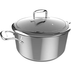 Cecotec Pentola Polka Classy 28 Pot Steel, diametro 28 cm, capacità 7,5 l, acciaio inox 18/10, rivestimento antiaderente, maniglie rivettate, coperchio in vetro, adatto a tutti i tipi di cucine