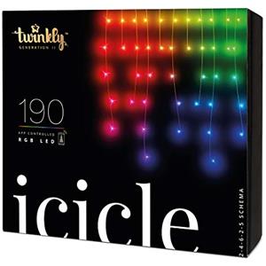 Twinkly Icicle 190 LED RGB, Luci a Cascata LED Esterno e Interno, Luci LED Smart Multicolore RGB, Compatibile con Alexa, Google Home, IP44, Controllo da App, Filo Trasparente, 5.5m