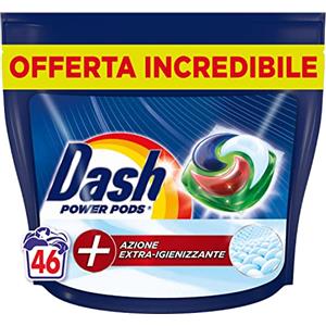 Dash Power Pods Detersivo Lavatrice In Capsule, 46 Lavaggi, Azione Extra-Igienizzante, Contro Sporco E Batteri, Efficace Anche A Freddo E In Cicli Brevi