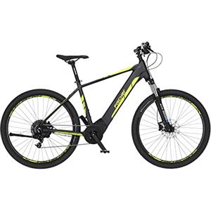 Fischer Mountainbike Montis 5.0i, Bicicletta elettrica per Uomo e Donna | RH 51 cm Motore Medio 50 NM | Batteria da 36 V nel Telaio E-Bike | MTB, Nero/Giallo, 51cm-504Wh