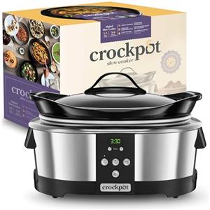 Crock-Pot Slow Cooker Pentola per Cottura Lenta, Capienza 5.7 Litri, Adatta Fino a 8 Persone, 230 W, Digitale, Programmabile, Argento