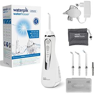 Waterpik Idropulsore Portatile Cordless Advanced, 3 Impostazioni di Pressione, Strumento di Rimozione della Placca Dentale Ideale per Viaggi o Piccoli Bagni, Batteria Ricaricabile, Bianco (WP-560EU)