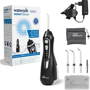 Waterpik Idropulsore Portatile Cordless Advanced, 3 Impostazioni di Pressione, Strumento di Rimozione della Placca Dentale Ideale per Viaggi o Bagni Piccoli, Batteria Ricaricabile, Nero (WP-562EU)