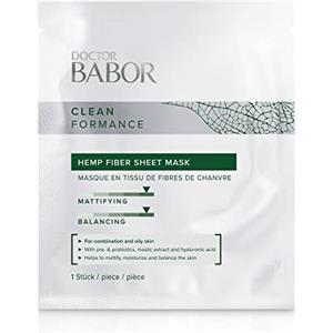 BABOR DOCTOR BABOR CLEANFORMANCE Hemp Fiber Sheet Mask, maschera rinfrescante per pelle grassa e mista, con acido ialuronico, opacizzante, formula vegana, 1 pz.