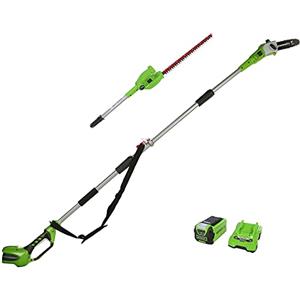 Greenworks G40PSHK2 Sega e Tagliasiepi ad Asta a Batteria 2 in 1 con Tracolla, Barra 20cm, Lame a Doppia Azione 51cm, 40V 2Ah e Caricabatterie, Garanzia 3 Anni