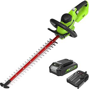 Greenworks Tagliasiepi a Batteria Brushless 24V GD24HT61K2, Lunghezza Lama 61 cm, Diametro Taglio 25.4 mm 3200 spm con Batteria e Caricabatterie 2Ah