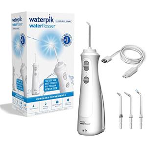 Waterpik Pearl Idropulsore Dentale Senza Fili, Elettrico e Ricaricabile, Rimuove la Placca Dentale per la Pulizia degli Spazi tra i Denti, Utilizzabile in Viaggio o in Piccoli Bagni - Bianco (WF-13EU)