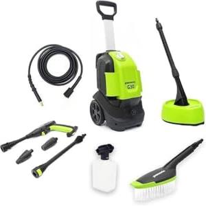 Greenworks G30 Idropulitrice ad Alta Pressione , 120 Bar, 400L/ora, 1500W con tubo flessibile 6m e accessori per la pulizia - 3 anni di garanzia