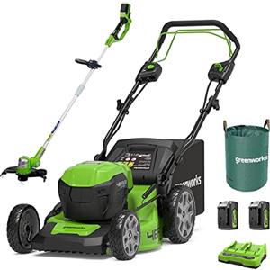 Greenworks GD24X2LM46SPK4X Tagliaerba Semovente a Batteria per Prati Fino a 480m²,Tagliabordi G24LT30M, Sacco da giardinaggio da 120l,CON Due Batterie 4Ah e Caricabatterie Doppio