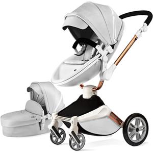 Hot Mom F023-Passeggino 2 in 1, rotazione a 360° passeggino trio per bambini,Portabicchieri/Zanzariera/copripioggia/Pneumatici grandi,grigio2in1