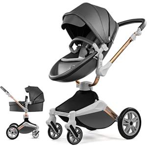 Hot Mom F023-Passeggino 2 in 1, rotazione a 360° passeggino trio per bambini,Portabicchieri/Zanzariera/copripioggia/Pneumatici grandi,grigioscuro2in1