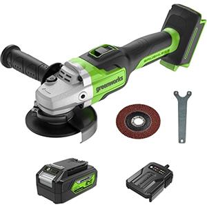 Greenworks GD24AGK4 Smerigliatrice Angolare a Batteria con Disco da Taglio 125mm, 10500 giri/min., per Destrorsi o Mancini, Batteria 24V 4Ah e Caricabatterie, Garanzia 3 Anni