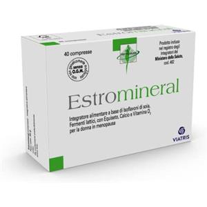 Estromineral Integratore Alimentare Menopausa con Isoflavoni di Soia, Fermenti Lattici, Equiseto, Calcio e Vitamina D3, senza Glutine e Lattosio, 40 Compresse