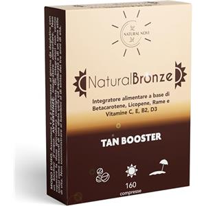 Natural Novi Integratore Abbronzatura NaturalBronze | 160 compresse | Betacarotene, Licopene, Rame, Selenio, Vitamine B, C, D, E | Attivatore Abbronzatura forte | Prepara accelera protegge e mantiene pelle dorata