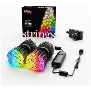 Twinkly Strings 600 LED RGB+Bianco, Striscia di Luci LED per Esterno e Interno, Luci Natale Smart Multicolore, Compatibile con Alexa e Google Home, Luci Mappabili, IP44, Controllo App, Filo Nero, 48m