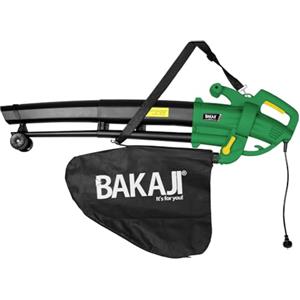 BAKAJI Aspirafoglie Elettrico da Giardino 3 in 1 Aspiratore Trituratore e Soffiatore Soffia Foglie Potenza 3000W con Serbatoio di Raccolta 45lt Tracolla per Manutenzione Spazi Esterni (Con Filo Verde Scuro)