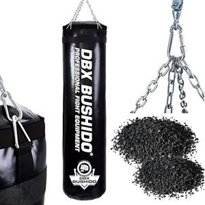 DBX BUSHIDO SPORT Sacco da boxe riempito con granuli di gomma 130 cm - sacco da 60 kg - allenamento boxe e kickboxing - punching bag (nero con granuli)