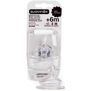 Suavinex Tettarella Anatomica in Silicone S2 - 2 Pezzi, Flusso Medio con Valvole Anticolica