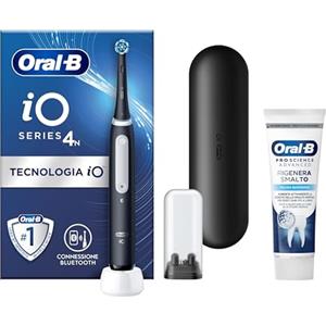 Oral-B Spazzolino Elettrico Ricaricabile iO 4 Nero, 1 Testina Di Ricambio, 1 Custodia Da Viaggio +Dentifricio Pro-Science Advanced Rigenera Smalto 75ml. 1 Spazzolino