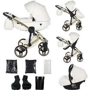 Junama Passeggino TRIO Diamond Fluo Individual 2in1 3in1 4in1 (17 - bianco e oro, 3in1 con seggiolino auto)