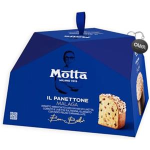 CAIYA Motta Il Panettone Malaga di Bruno Barbieri con Mix di Uvetta Corinto e Sultanina, Glassato con Noci Pecan Caramellate 750g con Portachiavi CAIYA®