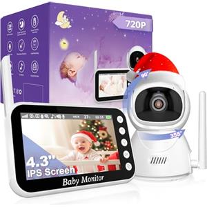 OBVHNUA Baby Monitor Video e Audio,720P Display da 4.3 Pollici Baby Monitor, Zoom Digitale Modalità VOX Audio Bidirezionale Rilevamento della Temperatura Promemoria di Alimentazione