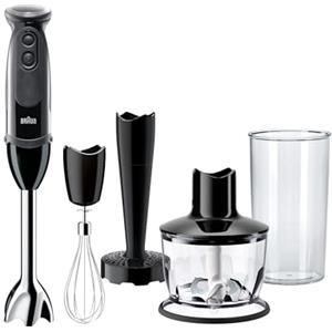 Braun Multiquick7 MQ5237, Minipimer Frullatore ad Immersione, 21 Velocità, Dotato di Tritatutto da 500ml, Schiacciapatate, Frusta a Filo e Bicchiere, 1000watt, nero