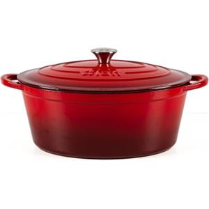 Lätt Home Cocotte ovale in ghisa. Pentola elegante, resistente, speciale per induzione e adatta a tutti i tipi di cucina. (33x11 CM - 6 L, Smaltato Rosso)