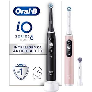 Oral-B Spazzolino Elettrico Ricaricabile iO 6 Nero e Rosa, 3 Testine Di Ricambio, Confezione Doppia. 2 Spazzolini