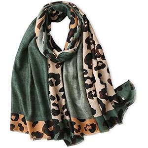 LumiSyne Sciarpa Da Donna Con Stampa Leopardata Moda Motivo Animalier Foulard In Cotone e Lino Con Nappa Lungo Grande Sciarpa Leggero Calda Scialle Stole