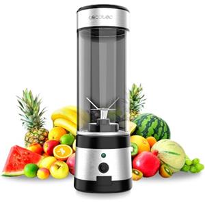 Cecotec Mixer portatile Smoothies WanderlustMix USB. 126 W, compatto, include 2 bicchieri da 400 ml, 4 lame con rivestimento in titanio nero, autonomia di 15 utilizzi.