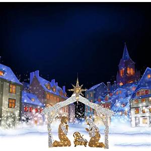 MIHTRA Ornamento da Giardino per Esterni, presepe illuminata per Esterni,Set di natività Natalizia, presepe Illuminato a LED Sacra Famiglia per Cortile, All'aperto Yard Decorazioni Natalizie ( Color : B )