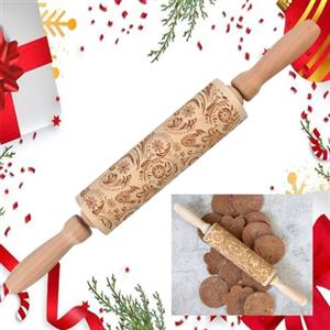 SLTAXAR Mattarello Legno Mattarello Natale Goffratura Mattarello di Natale con Fiocchi di Neve Mattarello per Biscotti 3d di Natale con Manici Girevoli per Decorazione Fai da Te Biscotti, 35 cm * 5 cm