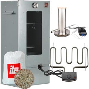 ITA Affumicatore Elettrico 7000 - Set Smoker con Riscaldatore e Generatore di Fumo, Armadio per Affumicatura con Finestra e Termometro - Acciaio Legato - 81 cm con 3 Ripian