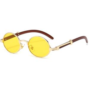 YAMEIZE Occhiali da Sole Rotondi in Legno da Uomo Donna Retrò Vintage Piccolo Ovale Occhiali da Sole Anni '70 Stile Metallo UV400