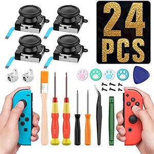 TiMOVO 24 Analogico Joystick di Ricambio Sinistra&Destra, Kit Strumenti di Riparazione del Controller Copri Levette Analogiche Kit Cacciaviti Compatibile con Nintendo Switch/Switch Lite, Nero