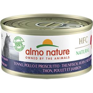 Almo Nature HFC Natural Cibo Umido per Gatti - Tonno, Pollo e Prosciutto - Lattina da 70 gr