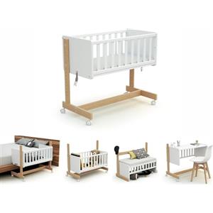 AT4 - Culla co-sleeping evolutiva ESSENTIEL legno - Bianco/Faggio natural - 40 x 80-88 x 45,50 x 79,50 cm