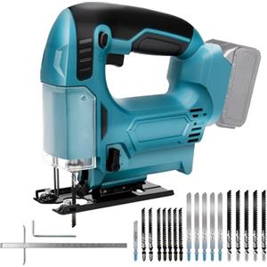 ConBlom Sega alternativa a batteria compatibile con batteria Makita da 18 V, seghetto alternativo con blocco del cambio, profondità di taglio 65 mm, altezza di sollevamento 24 mm, sega a pendolo con 18 lame