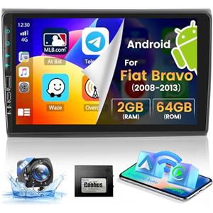 Hikity 2024 Nuovo Android 2GB+64GB per Fiat Bravo 2008-2013 Autoradio Wireless Carplay Android Auto Mirror Link Stereo Auto 2DIN con Schermo GPS WiFi HiFi USB RDS FM Radio Retrocamera