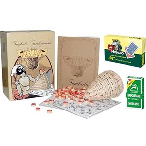 Mondial Toys Tombola Tradizionale Napoletana con numeri in legno Panariello in Vimini Carte da Gioco Napoletane e Poker 98 Modiano