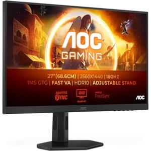 AOC Gaming Q27G4XD - Monitor QHD da 27 pollici, 180 Hz, 1 ms GTG, IPS veloce, FreeSync Prem, G-Sync comp, HDR400, supporto regolabile in altezza (2560x1420, HDMI 2.0, DisplyPort 1.4, Hub USB)