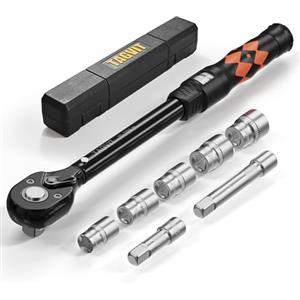 TAGVIT Chiave dinamometrica 1/2, 30-210 Nm, 8 pezzi, set con bussole da 17 mm, 19 mm, 21 mm, 23 mm, 24 mm e prolunga da 75 mm/125 mm, per moto, auto, camion