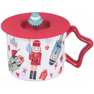 Villa d'Este Home Tivoli Tazza 280 ml in porcellana new bone China, coperchio in silicone, XMas