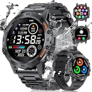 ESFOE Smartwatch Uomo con 400mAh Batterie, 1.39'' HD Orologio Smartwatch uomo con Chiamate Bluetooth, Cardiofrequenzimetro, Cronometro, IP68 Impermeabile Smartwatch Militare per iOS Android, Nero