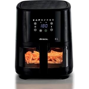 Ariete 4626 Friggitrice ad aria 6L, 1300 W, Capacità 6L, Capacità di cottura 2,5kg, 8 programmi preimpostati, Temperatura fino a 200°, Cestello trasparente per controllo cottura, Nero