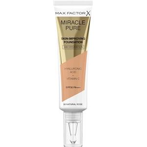 Max Factor Miracle Pure Fondotinta Liquido Idratante, con l' 89% di Ingredienti di Origine Naturale, Vitamina C, Acido Ialuronico e SPF 30, 50 Natural Rose