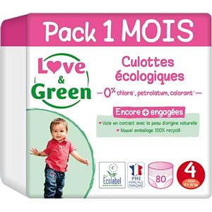 Love & Green - Pannolini Mutandine Sane ed Ecologiche Taglia 4 (8-15 kg) Confezione 1 Mese (80 Mutandini) - Assorbente, anti-perdite e senza ingredienti indesiderati